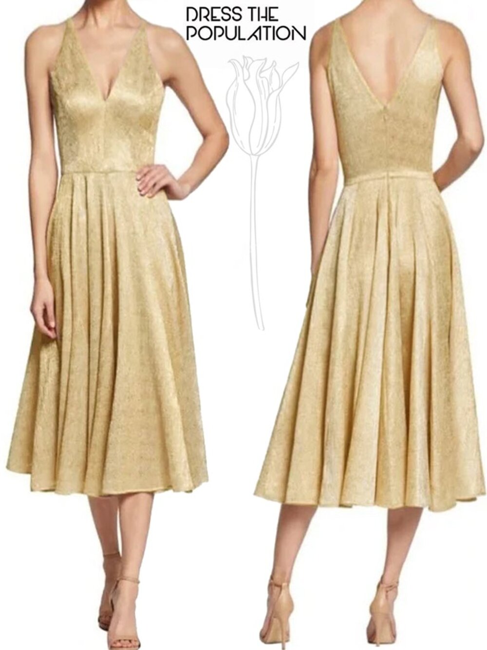 Dress The Population Delilah Dress Gold Metallic